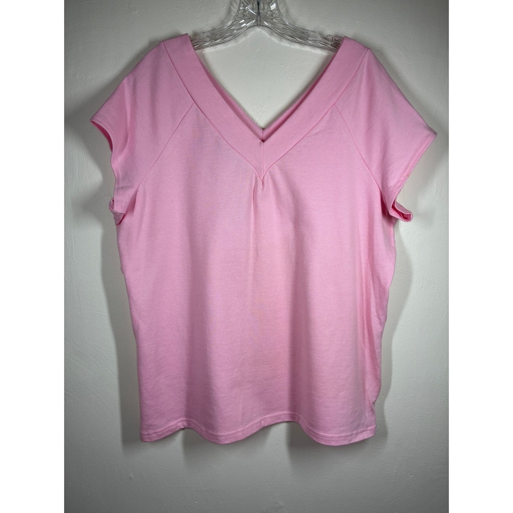 Vintage Y2K Zoey Beth Plus Size Pink V Neck Short Sleeve T Shirt Top‎ Women's 3X